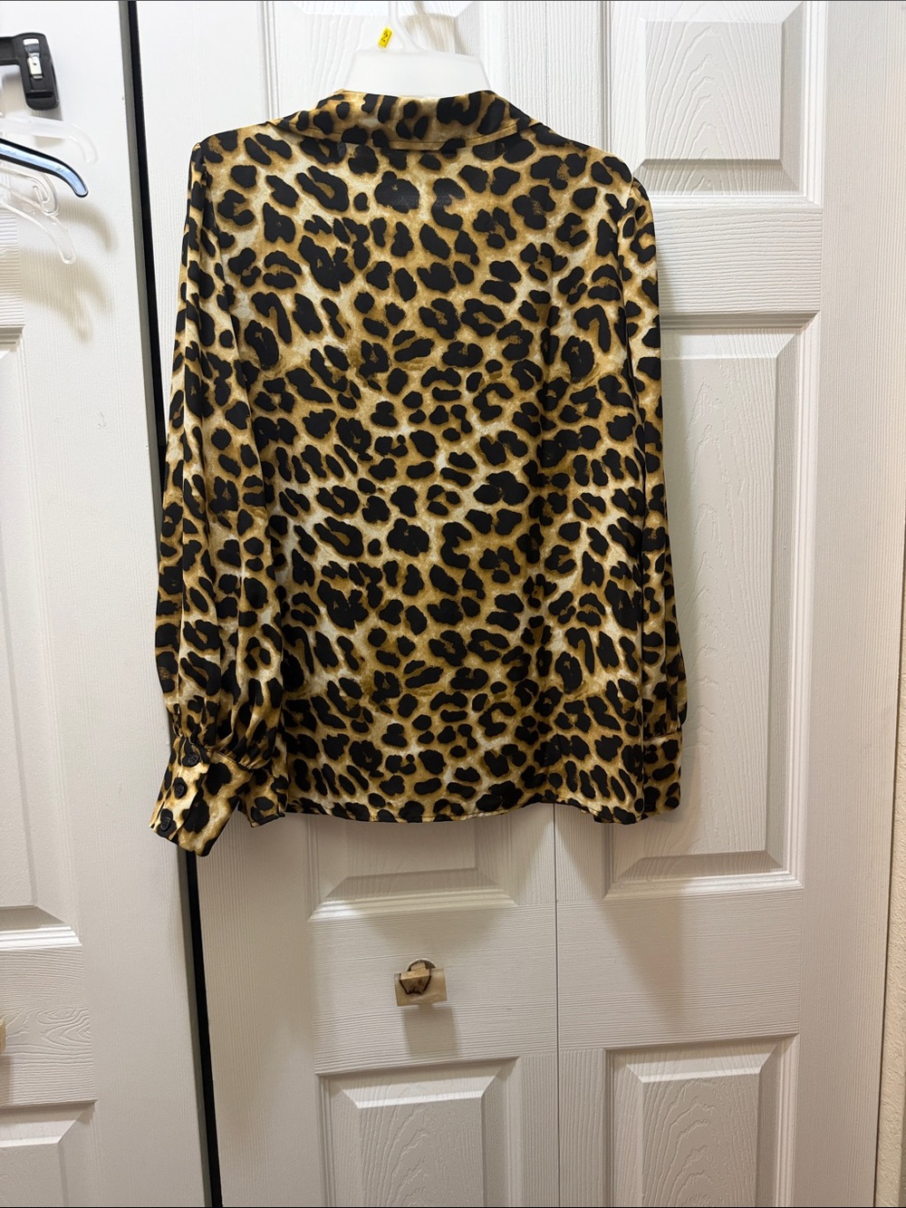 Leopard Print Satin Button-Up Blouse - Tan & Black